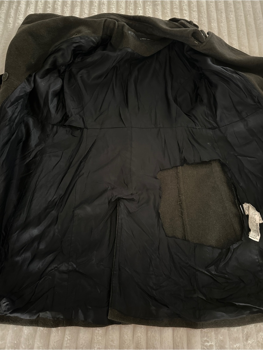 ZARA Double-Breasted Olive Wool Pea Coat - Picture 8 of 12